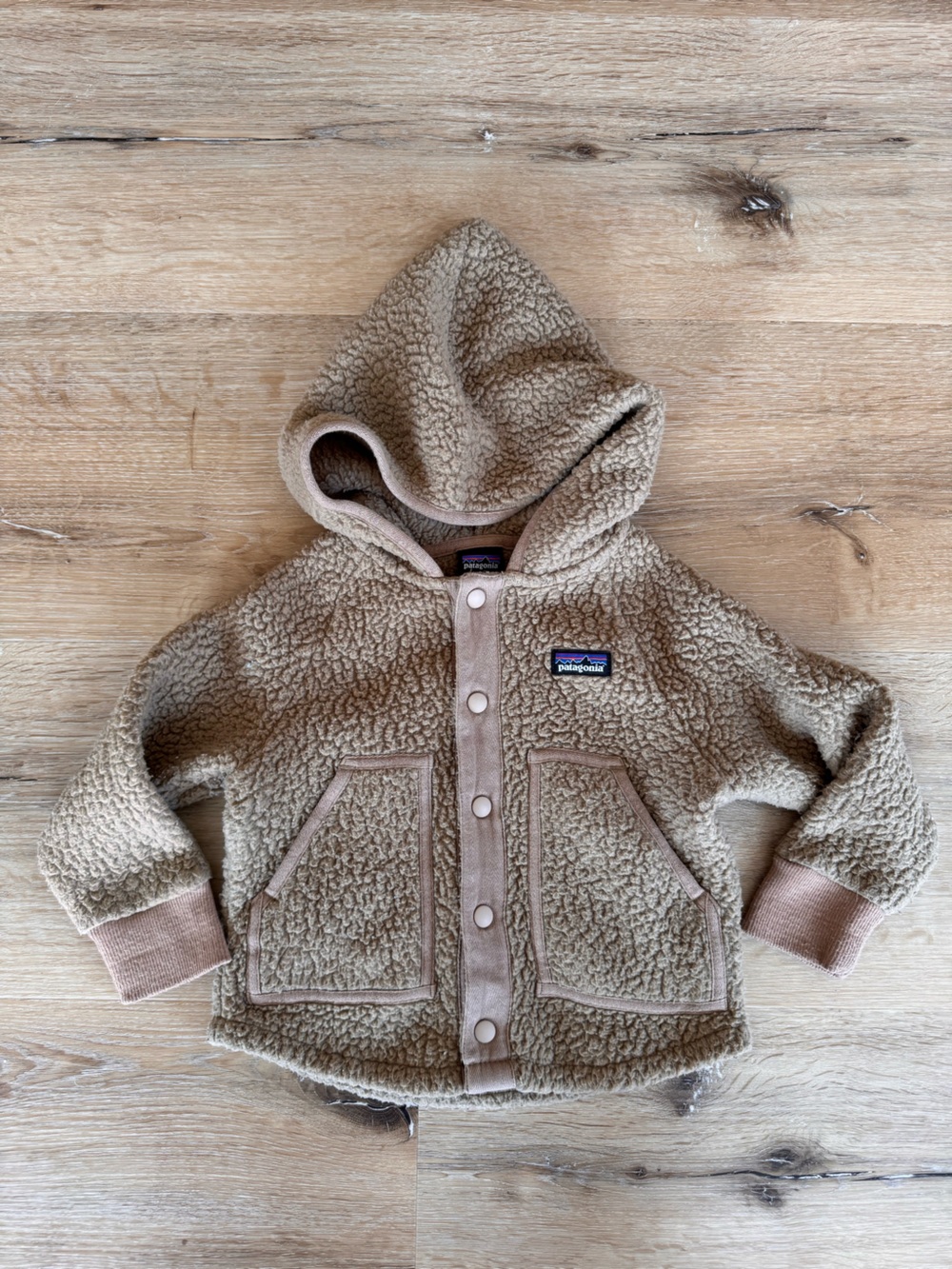 Patagonia Kids Tan Sherpa Hooded Snap Jacket